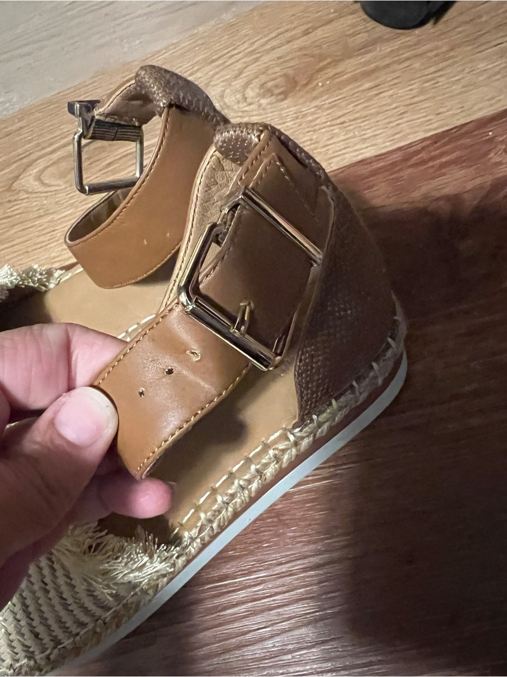 Crown Vintage Tan Raffia Espadrille Sandals with Crystal Leaf Accent - Picture 3 of 9